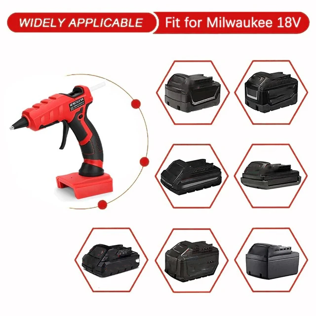 Cordless Hot Glue Gun for Milwaukee 18V Battery Use 11mm Glue