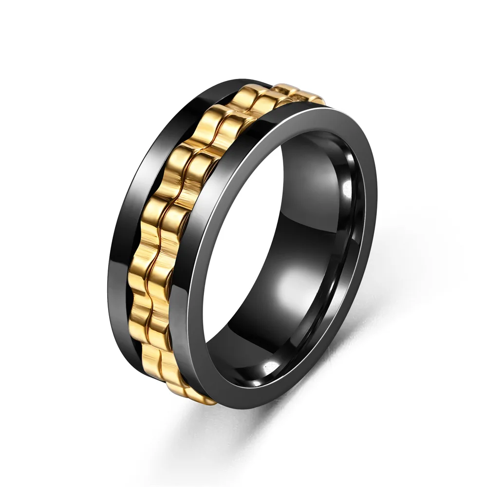 Fashion Punk Style Gear Rotating Anxiety Fidget Ring Titanium Steel Chain Spinner Rings for Men Rock Biker Wedding Party Jewelry 6