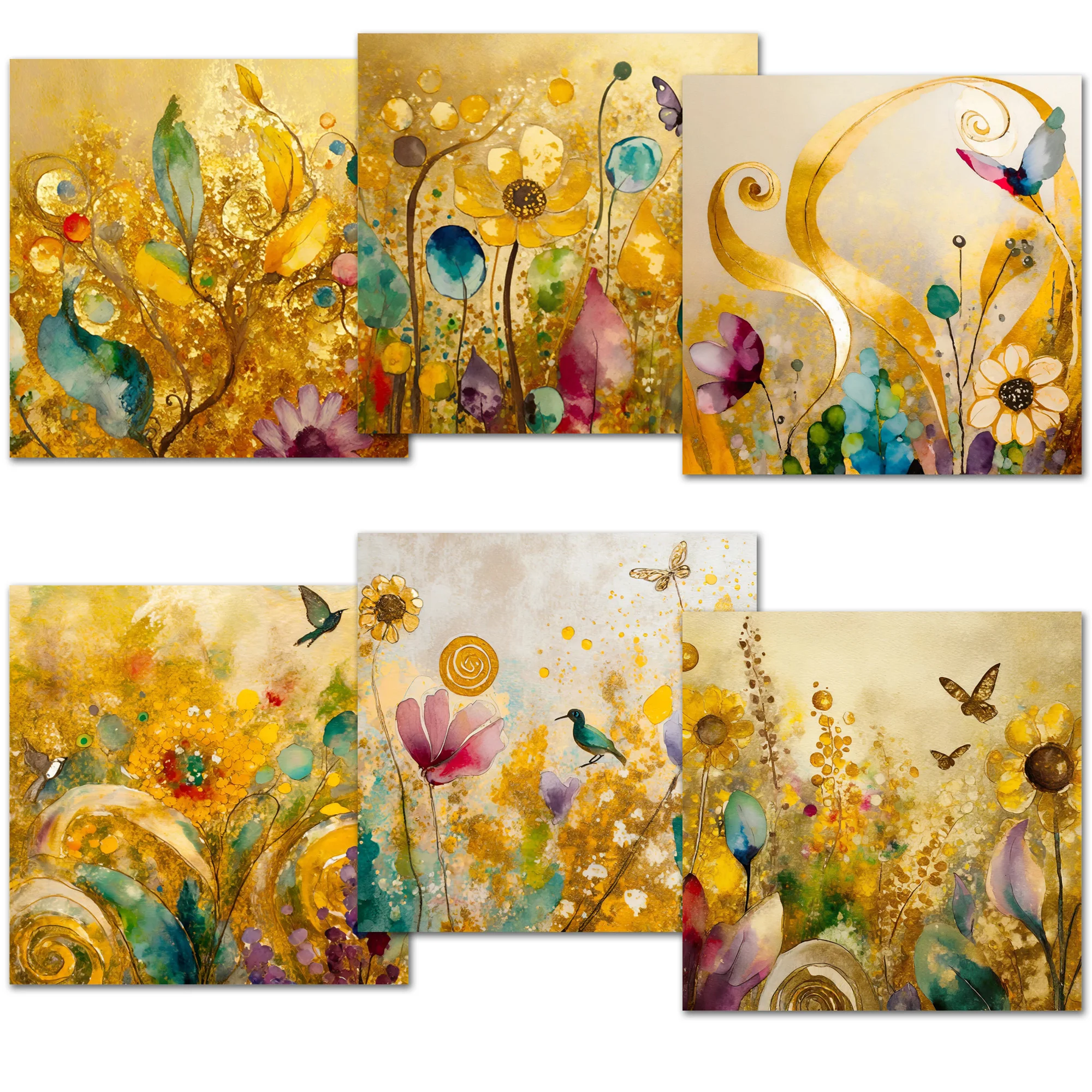 JAIIMAN 황금 수채화 꽃 DIY 스크랩북 세트, 저널 용품, 스크랩북 용품, 68 장 (12 장 + 56 스티커)