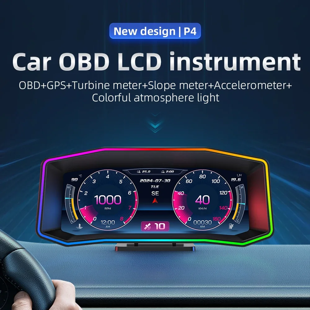 P4 HUD OBD2 e GPS Car Head Up Display Tachimetro intelligente ad alta definizione Computer di bordo automatico Chilometraggio del carburante Lingue multiple - immagine 2
