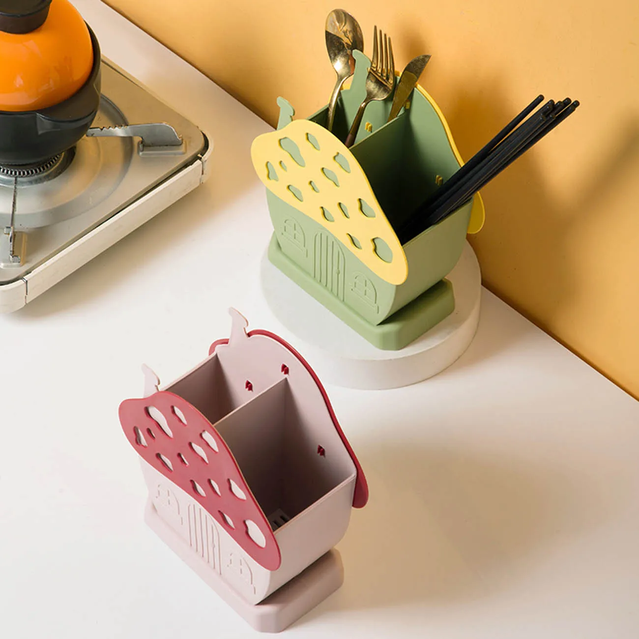 Cute Kitchen Tableware Storage Rack Hollow Drainer Spoon Fork Holder