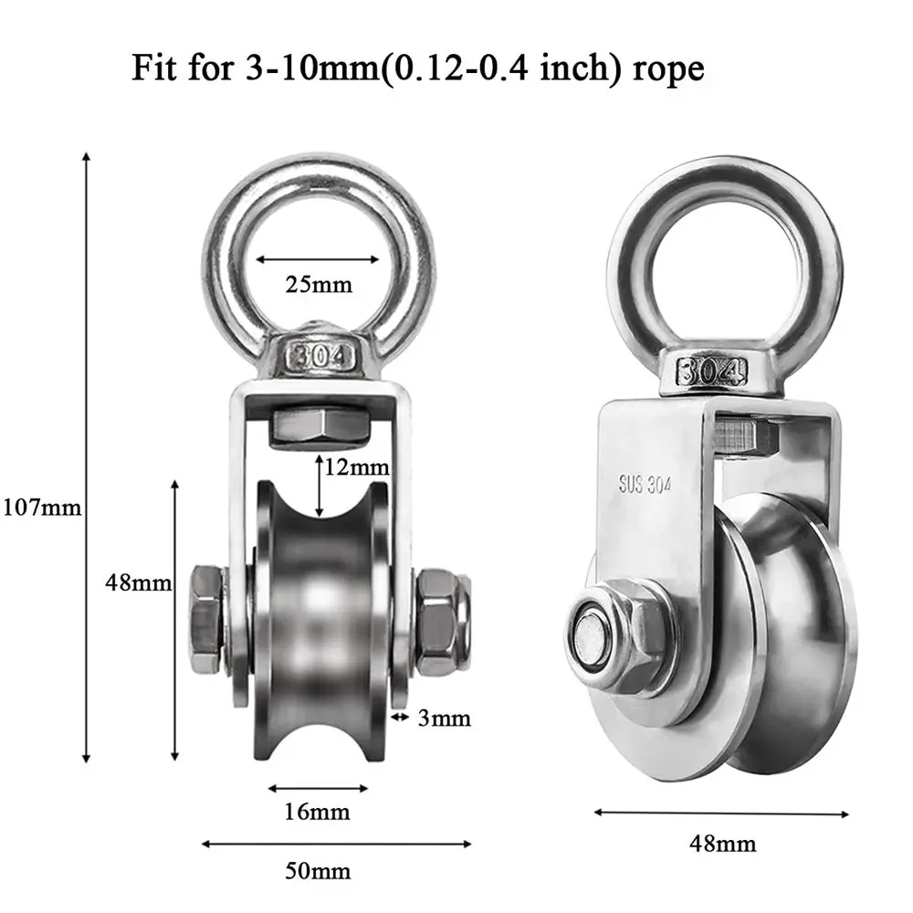 Pulley Wheel Stainless Steel Duplex Bearing Super-Silent Detachable 360 Degree Rotation Pulley System Gym Loading 500KG 3