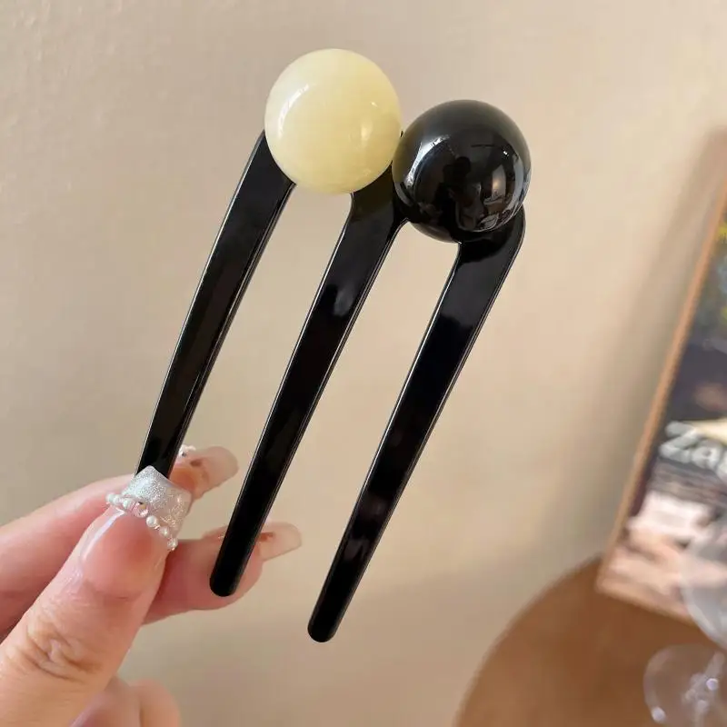 Französische Twist Perlen Haarstab Haarspange Acetat U-förmige Haargabel Haarnadel Schildkröte Frauen Haarknoten Kamm Haarschmuck – Detail 7