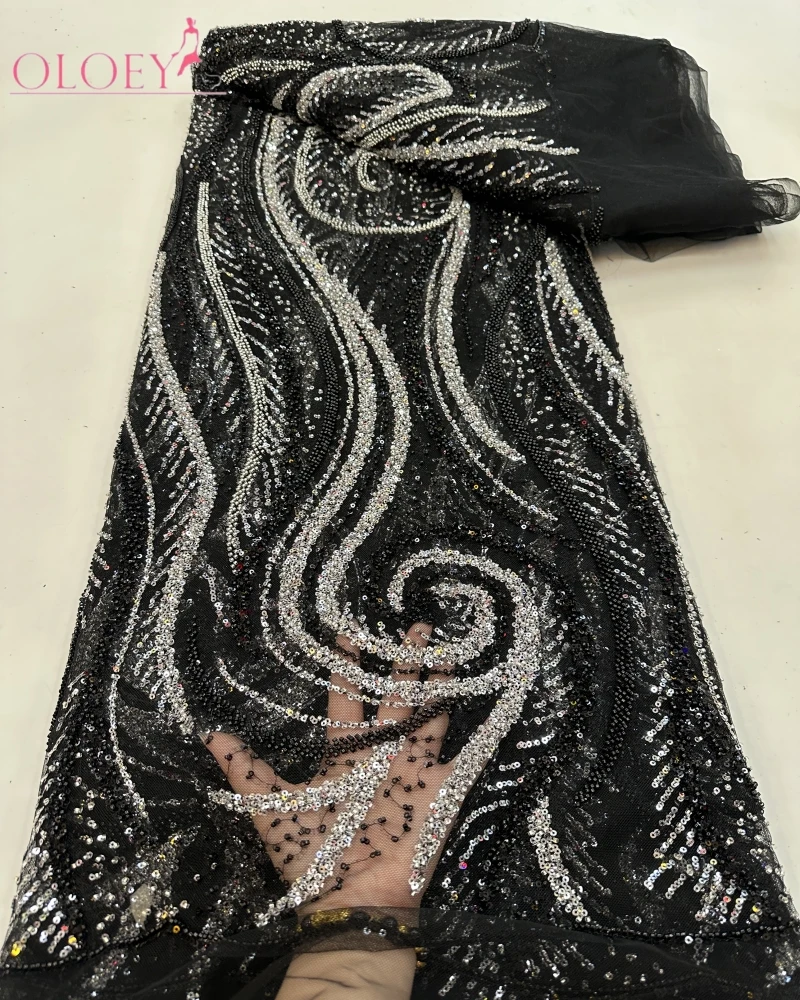 

High-End Luxury French Embroidery Groom Lace Fabric African Nigerian With Sequins Fabric For Wedding Dress
