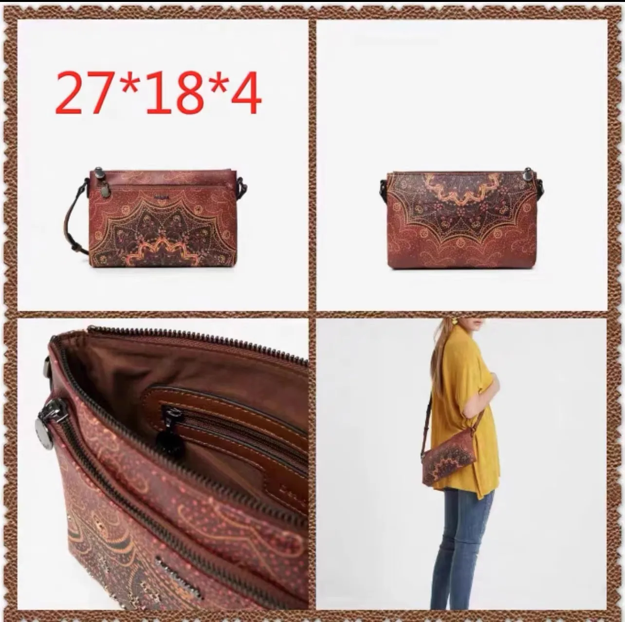 

Foreign trade original single Spanish fashion brand yellow print pu women's single shoulder straddle bag
