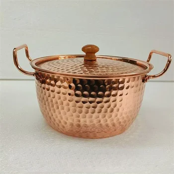 Retro Handmade Copper Cookware: Thickened Non-stick Binaural Soup Pot with Lid, Traditional Chinese Kitchen Essential