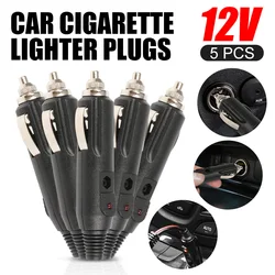 5Pcs 12V High Power Male Car Cigarette Lighter Socket Plug Connector With LED Automobile Cigarette Lighter Switching Plugs