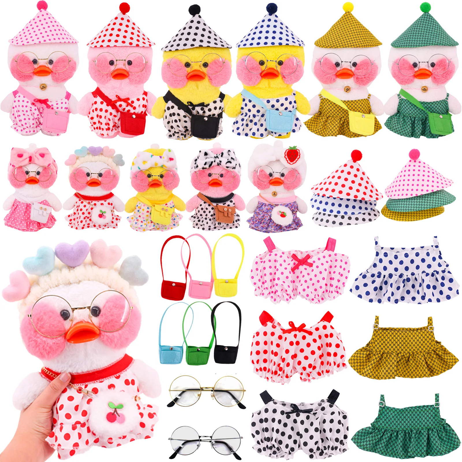 30Cm Duck Plush Cafe Lalafafan Clothes Duck Bag Glassess Hat Floral Dress Clothes For 20-30cm Plush Animal Doll Toy Accessories