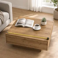 Table basse 80x80x31 cm en bois d'ingénierie chêne artisanal - Table de salon moderne, design carré en bois avec tiroir pour magazines et télécommandes, style rustique, taille compacte, montage facile 5