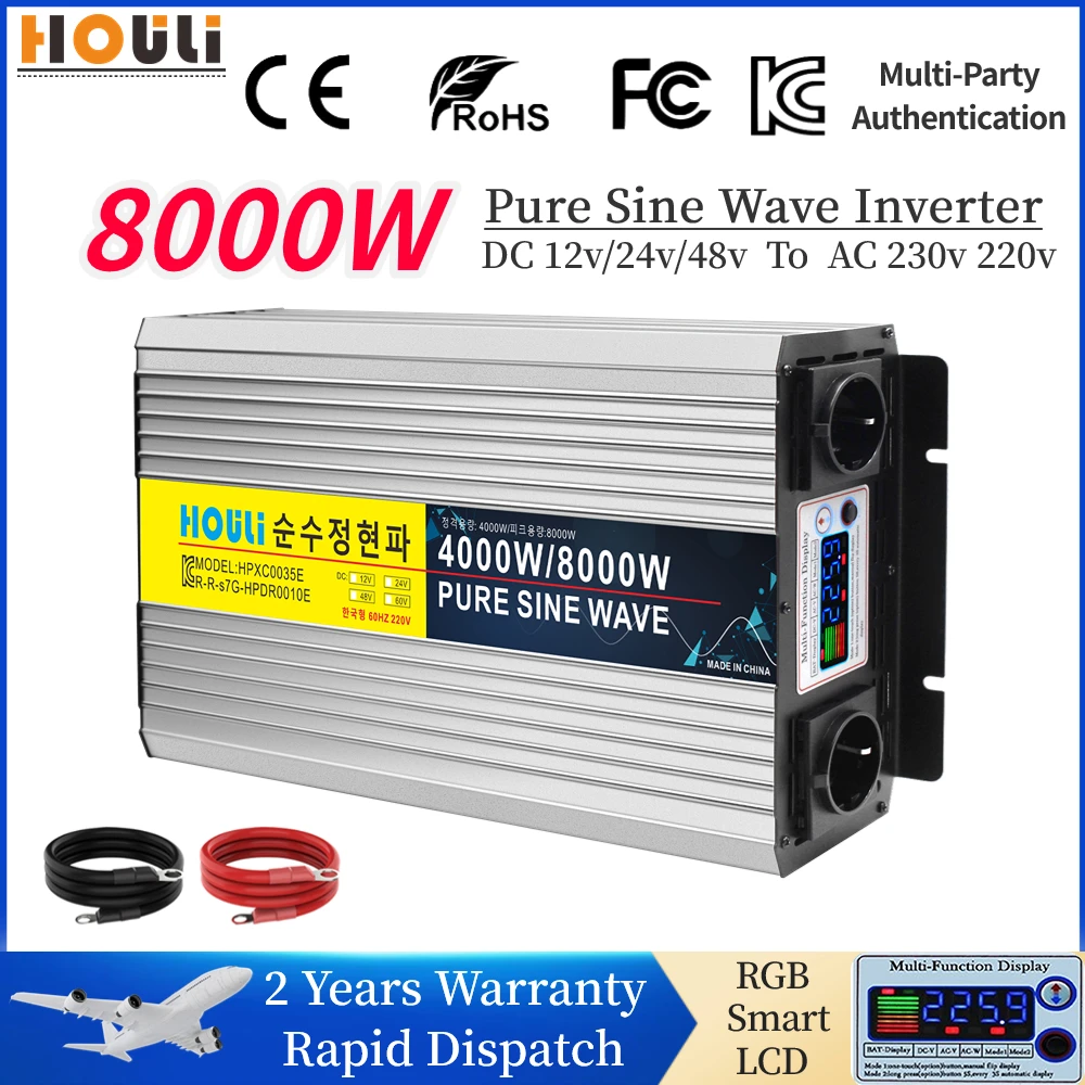 

8000W Pure Sinus Wave Power Inverter DC 12v 24v 48v To AC 220V 230v Converter Solar Off Grid Inverters 50hz 60hz Car Transformer