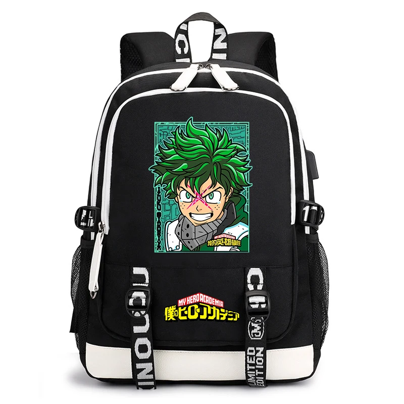 My Hero Anime Print Student Backpack with USB Port Kids School Bag Boys Girls 1
