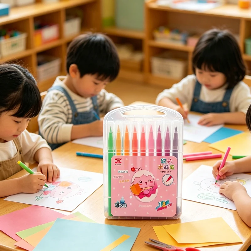 아트 페인팅 마커 펜 18색 세척 가능한 수채화 펜 문구류 소프트 팁 수채화 펜..