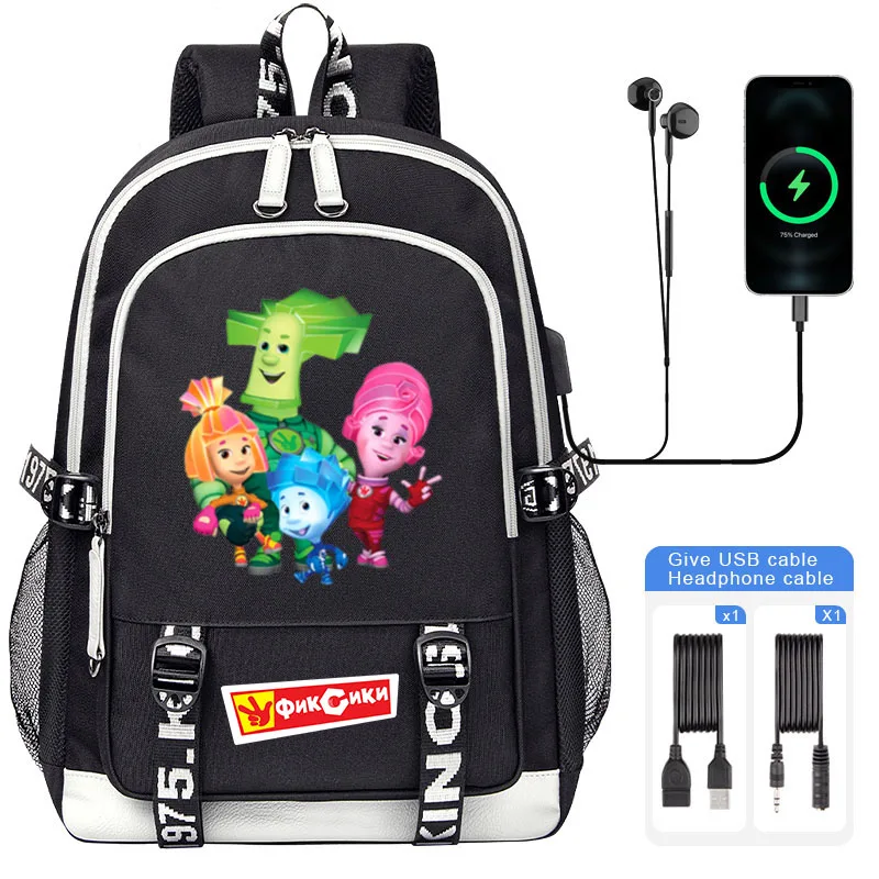 

Cartoon The Fixies School Bags Boys Girl Student Shoulder Backpack For Teenager USB Charging Laptop Backpack Mochila Travel Bag