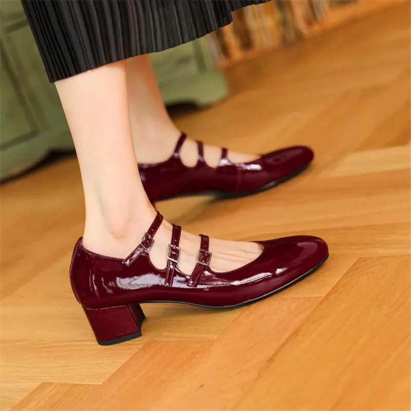 Patent Leather Double Ankle Strap Pumps Thick Heel French Style Mary Jane  Shoes Square Toe Women High Heels Zapato de Tacón - AliExpress