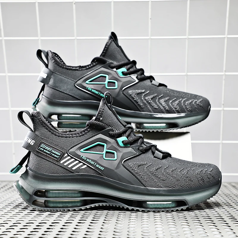 

Мужские кроссовки из дышащего плетеного материала, Нескользящие, на шнуровке, Спортивная Уличная обувь