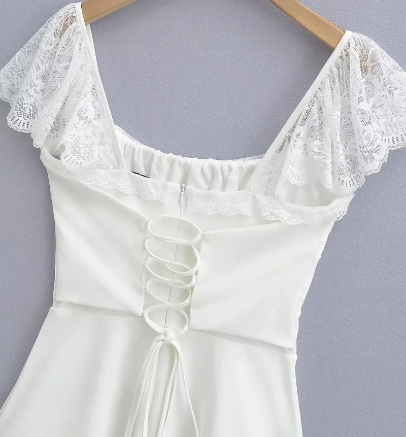 Women’s White Mini Dress With Lace Straps And Up Back Detail