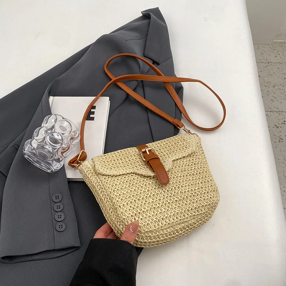 Women Crossbody Bags Summer Woven Straw Tote Bag Fashion Handmade Paper Rope Simple Adjustable Straps Bohemia Purse