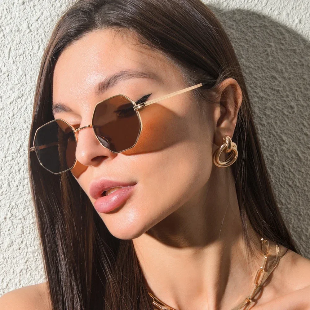 Polygon Sunglasses Men Vintage Octagon Metal Sunglasses Women Luxury Goggle Sun Glasses