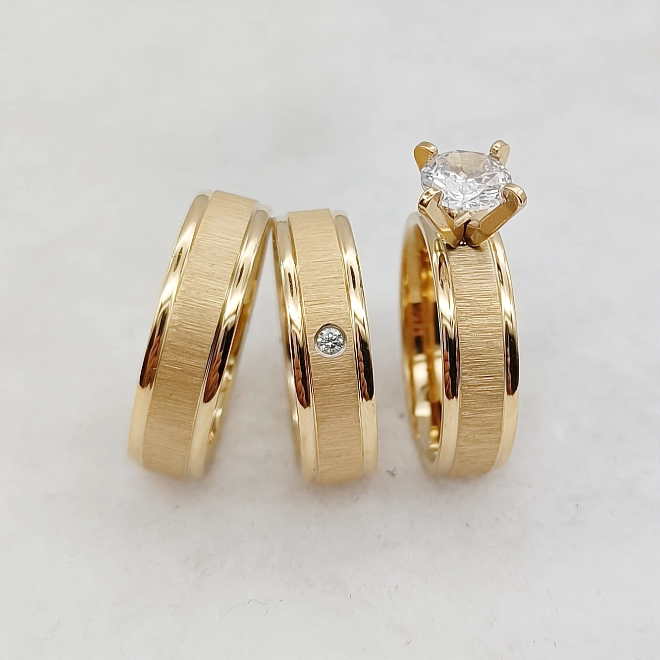 Anillos De Compromiso De Boda Clásicos De 3 Uds., Juegos De Novia Para Hombr Y Mujer Martillados, Joyería De Acero Inoxidable Chapada En Oro De 24k - AliExprs