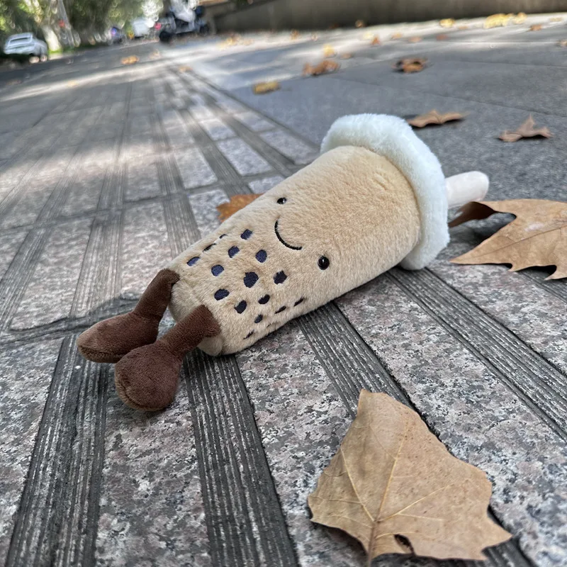 2 Sizes Lonely Brown Bubble Tea Plush Pillow Pearls Boa Smiling Face with Two Legs Sleeping Hug Companion Present 6