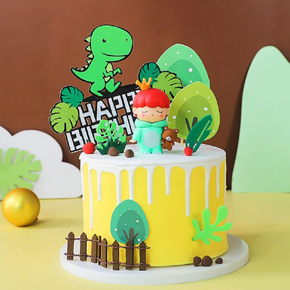 

Redhead Dinosaur Cake Topper Children's Day Baby Boy Birthday Cartoon Decoration Baking Dessert Cupcake Pajamas Prince Supplies