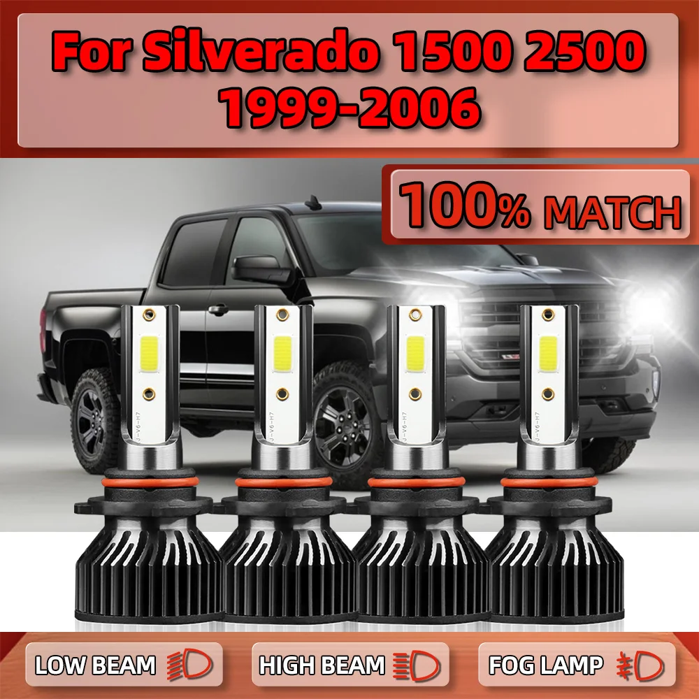 

LED Headlight Bulbs With Fan 40000LM High Low Beam Auto Lamps 12V 6000K For Chevy Silverado 1500 2500 1999-2003 2004 2005 2006