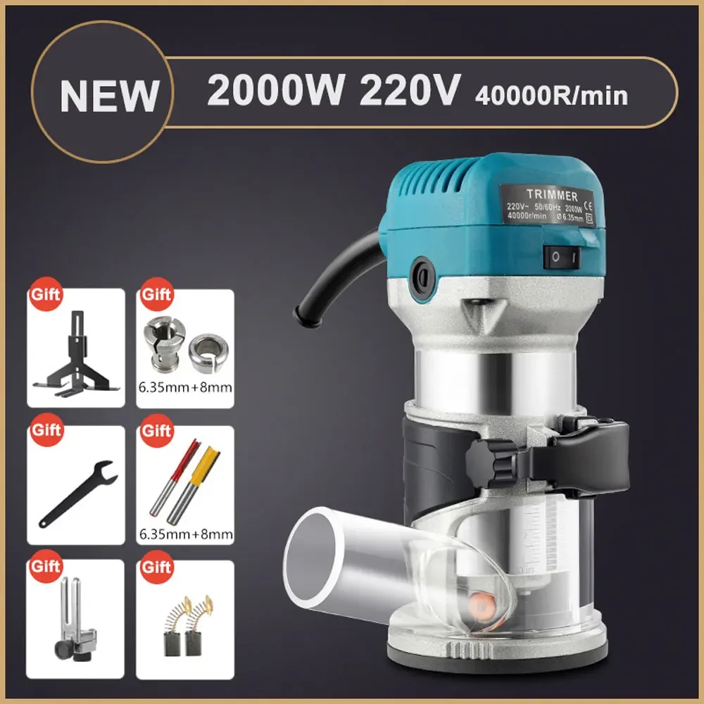 2000W Wood Router Electric Trimmer 220V Woodworking Milling Engraving Slotting Trimming Machine Hand Carving Router Power Tools