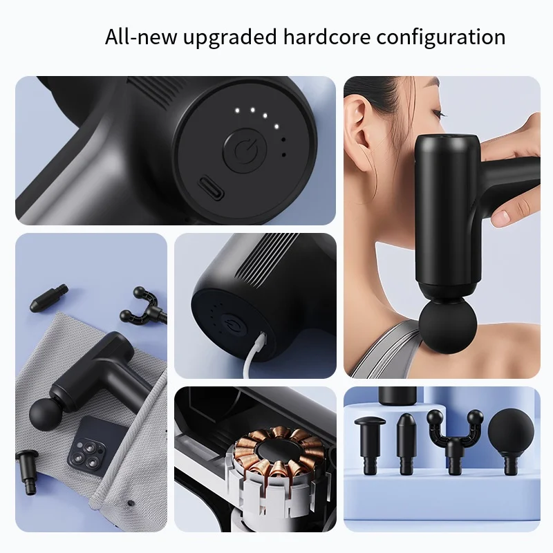 Mini USB Electric Massage Gun Deep Tissue Facial Massgaer 8 Heads Arms Back Leg Muscle Relaxing For Body Back Arm Sport Fitness