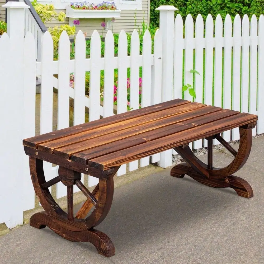 Wagon Wheel Patio Garden Bench 2