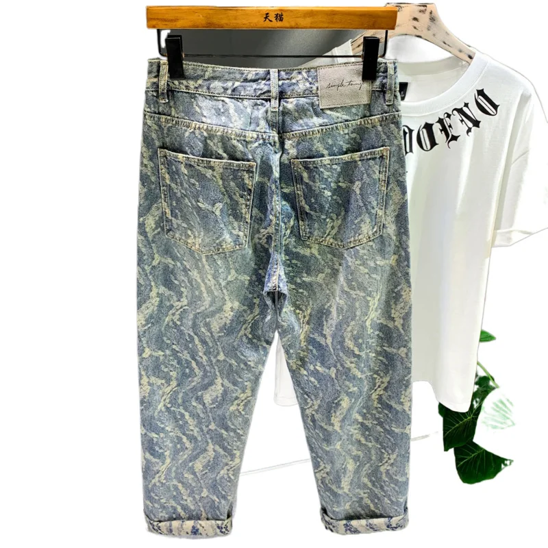남성용 자카드 프린트 청바지, 힙합 트렌드, 루즈하고 멋진 스트레이트, 한국 스트리트 PU, 멋진 와이드 레그, Y2K 레트로 바지  Best5