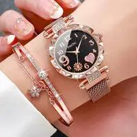 2PCS Fashion Women's Watches Set Magnet Buckle Mesh Strap Analog Quartz Watch Star Bracelet Set Reloj Mujer - Image 3