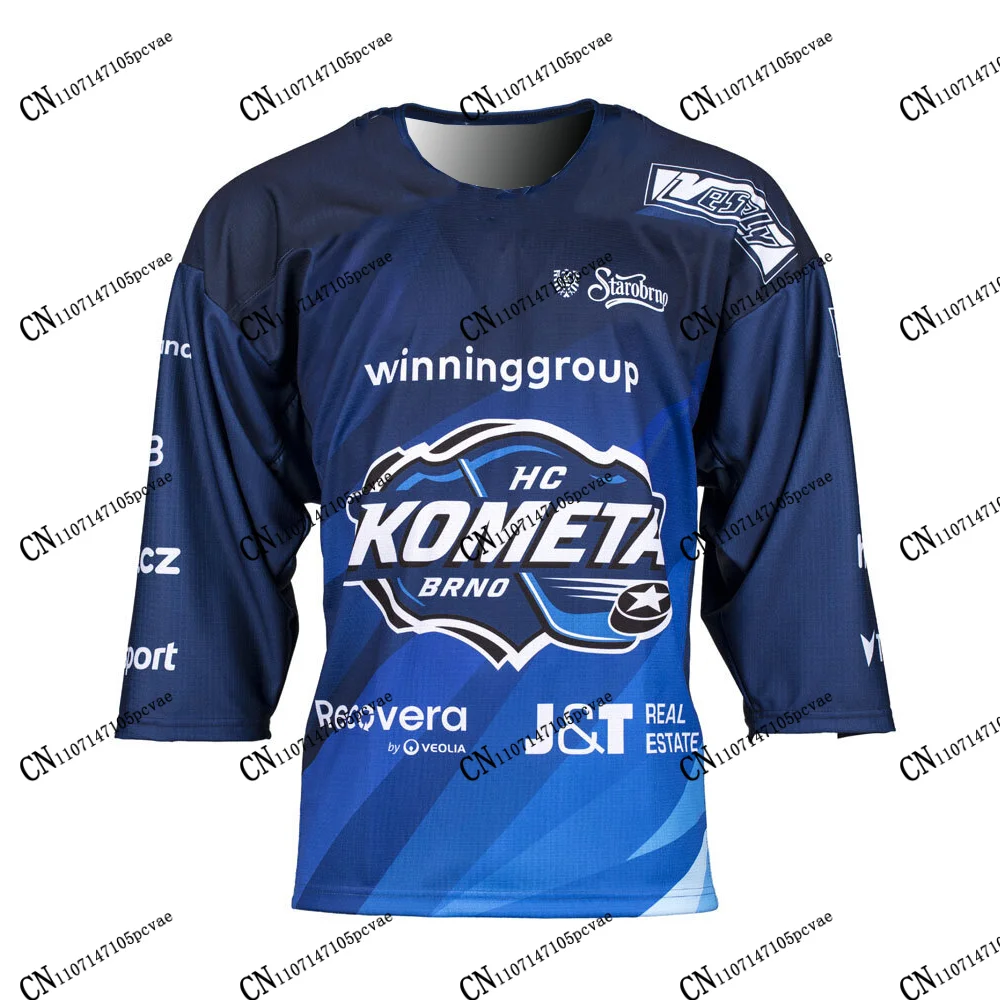 체코 스타일 HC 코메타 브르노 2026-27 신상품 ELH 티셔츠 3D 프린트 긴팔 하키 저지 성인 아동 유니섹스 팬 상의