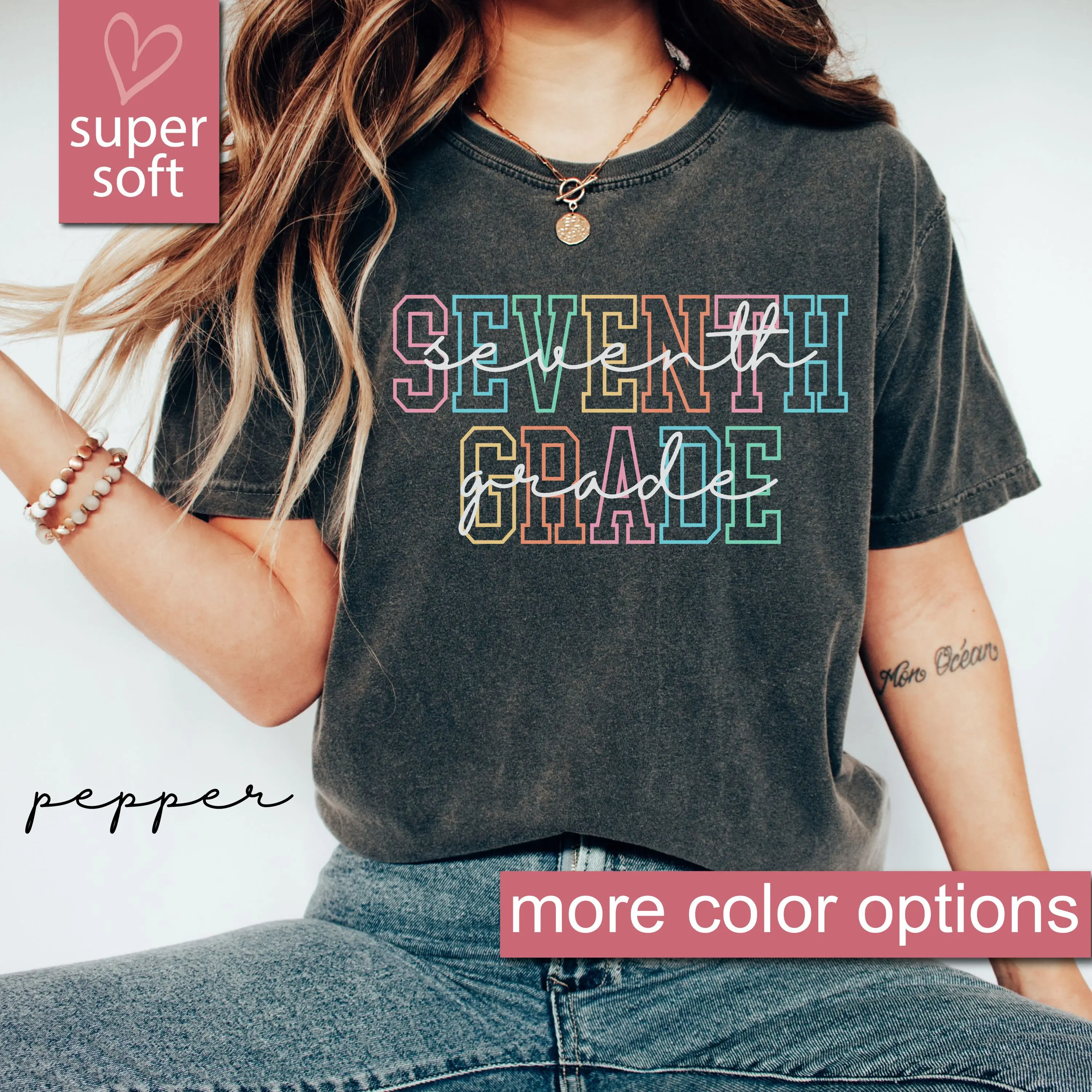 

Seventh Grade Teacher Shirt For Women 2024 Daily Tee Retro Casual Print T-shirt Elementary School Teacher's Day Shirt Gift Tee