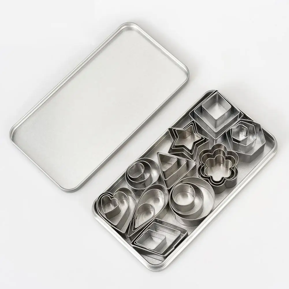 Docik 12 Piece Stainless Steel Cookie Cutter Metal Cake Vegetable Fruit Biscuit Cutters Molds Set Hearts Flowers Stars Round Shape Silver