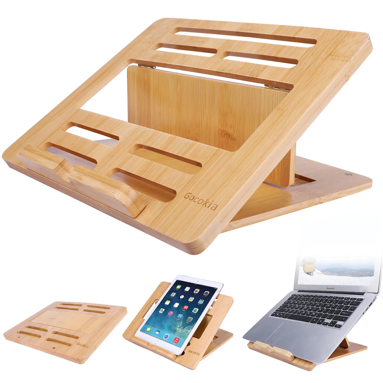 Bambu Ajustável Dobrável Laptop Stand Notebook Mount Holder Ângulos Cooler Stand para Macbook e Tablet