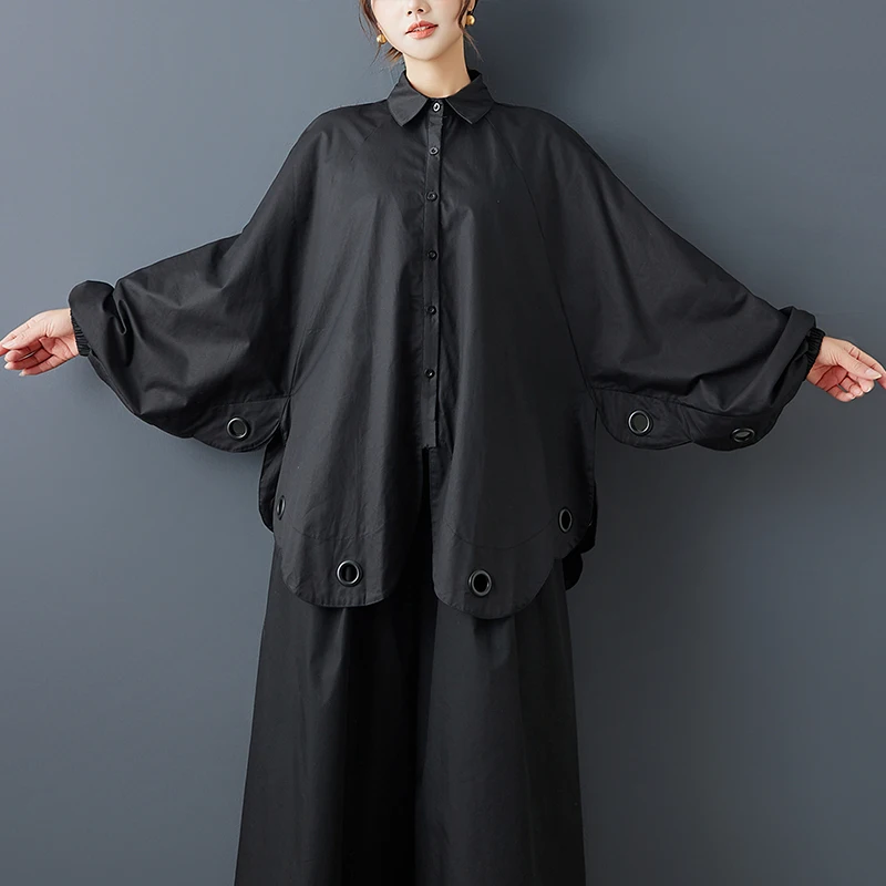 2025 Spring Autumn New Oversized Irregular Solid Color Vintage Blouse Women Long Sleeve Loose Casual Shirt Tops Fashion Clothes