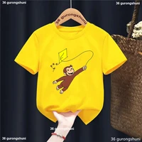 Kawaii Kids Clothes Curious George Monkey Cartoon Printed Yellow T Shirt Girls/Boys Summer Tops T-Shirt Harajuku Shirt 2