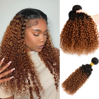 100% Brazilian Virgin Hair Ombre 1B 30 Kinky Curly Hair Bundles 12A Ombre Human Hair 1/3 Bundles Black To Brown Hair Extensions 1