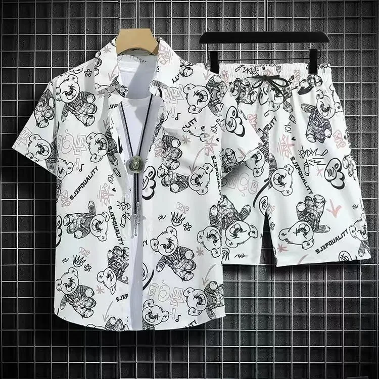 thumbnail image 1 of Conjunto de pantalones cortos para hombre, chándal, camiseta de gran tamaño para hombre, conjuntos cortos, sudaderas blancas, ajuste regular, elástico, oferta, juvenil, emo, 1 of 5