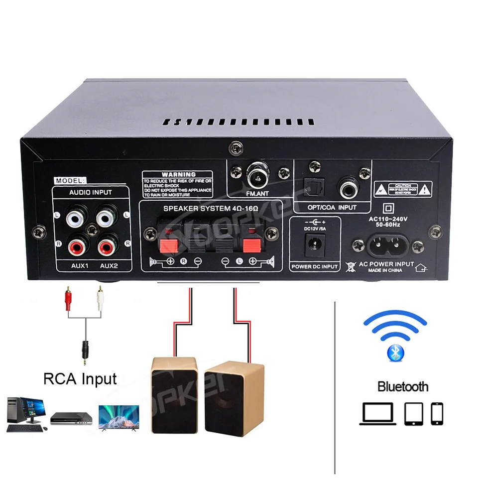 HiFi Versterker,Bluetooth5.0 Stereo Audio Versterker Ontvanger Ak55 2 Kanalen 70wx2 Max 600w Digitale Vermogensversterker Geluidsversterker 12v 220v Voor Thuis Of Auto 785015922