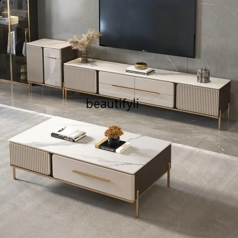

Stone Plate Coffee Table TV Cabinet Combination Simple Modern Living Room Small Apartment Simple Affordable Luxury Style