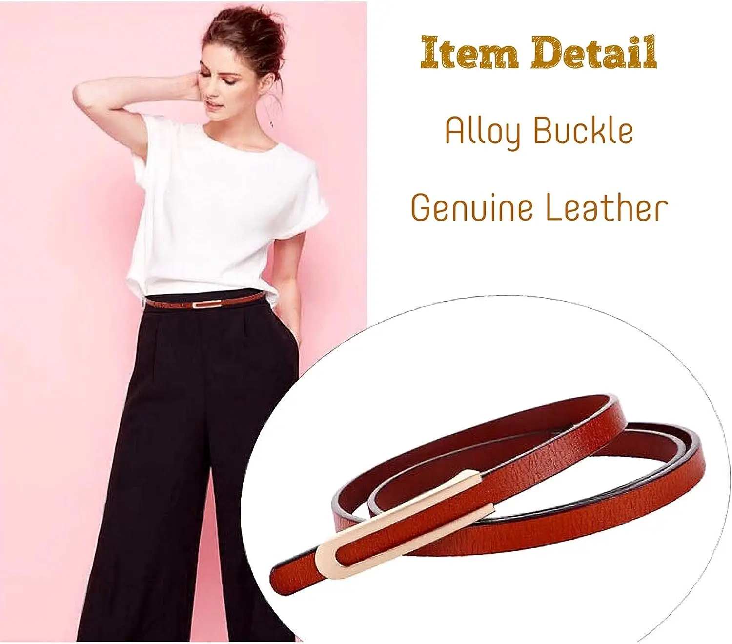 Einfache frauen Gürtel Mode Dünne Dünne Weiche Echtes Leder Gürtel Bund Dünne Taille Gürtel Gold Farbe Legierung Schnalle
