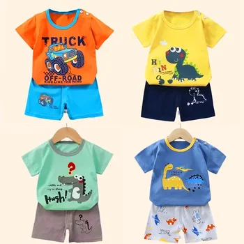 여름 코튼 반팔 티셔츠 반바지, 아기 의류, 유아 정장, 엄마, 어린이 의류, 남아, 여아, 2 개