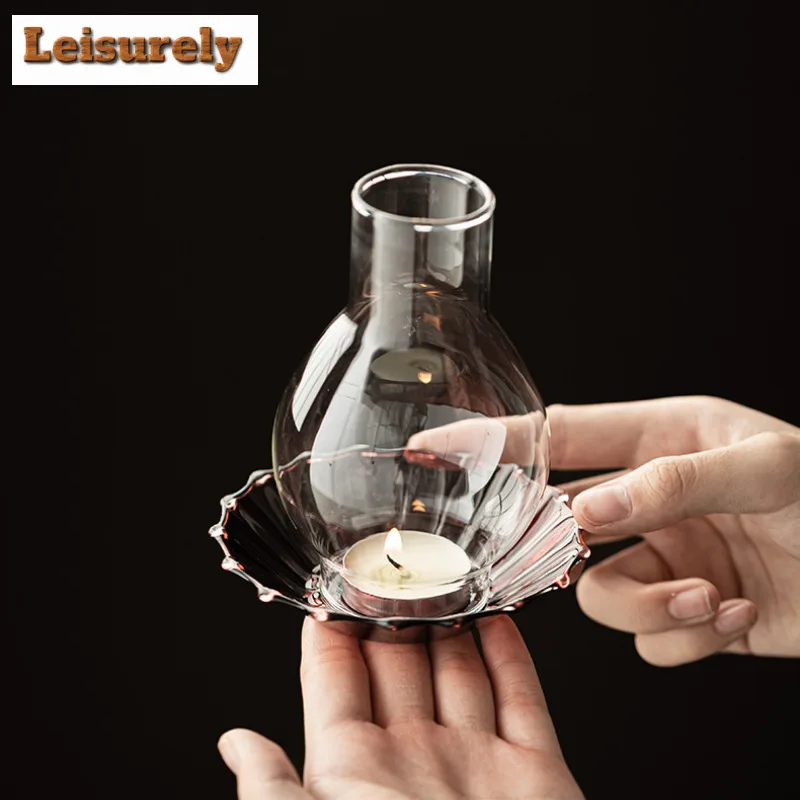 Flower Language Glass Candle Holder Antique Scented Aromatic Candles Candle Lights Teaset Room Decor Accessories Decoration Gift