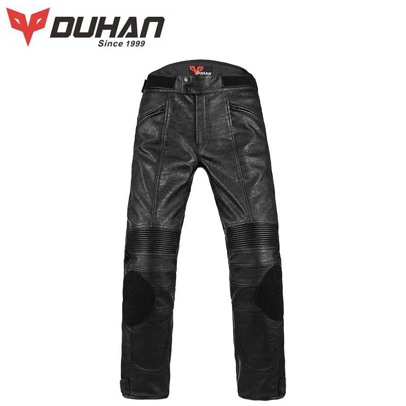 DUHAN PU Motorcycle Pants Motorcycle Riding Pants Men's Wind Proof Four Seasons Anti Fall Leather Racing Trousers