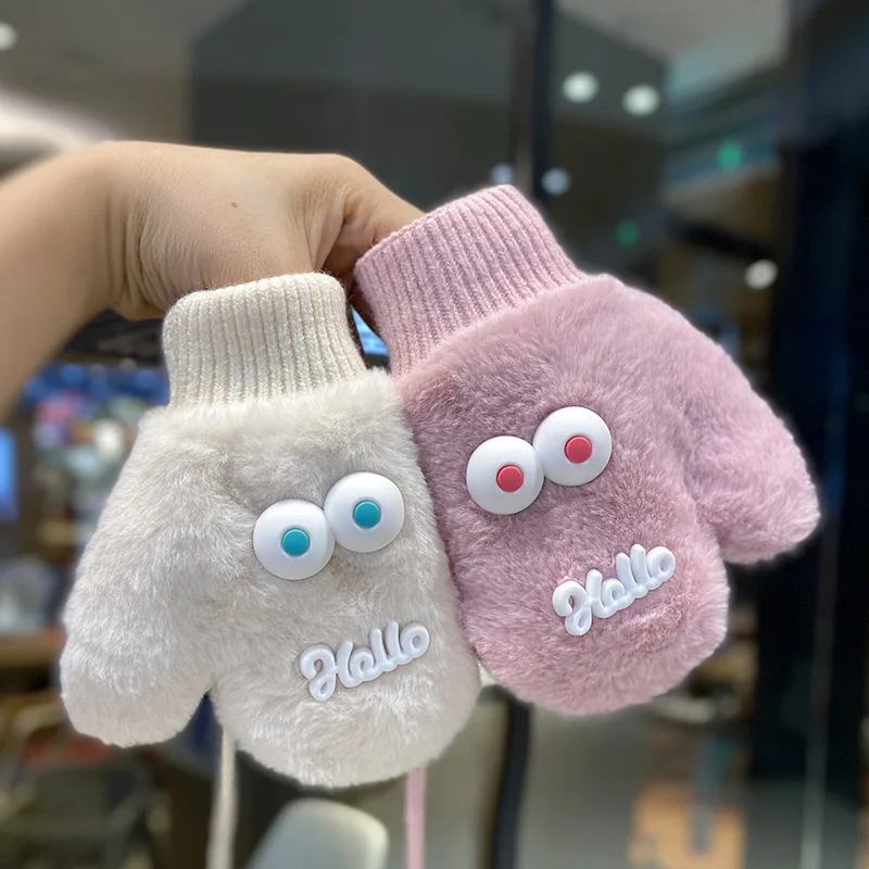 Kids Warm Plush Thick Gloves Winter Plus Coral Fleece Full Finger Gloves for Boys Girls Fashion Funny Baby 1-4Y