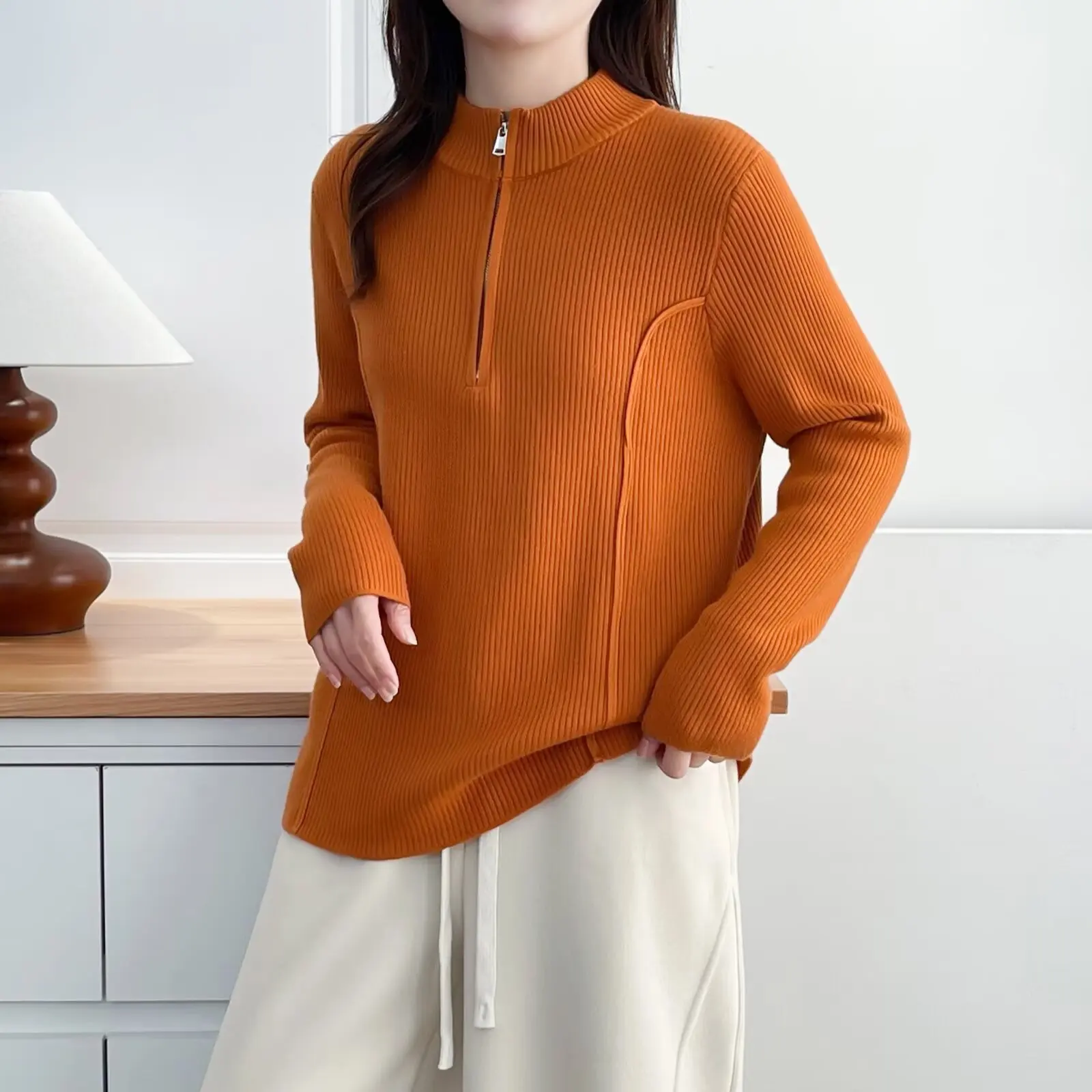 XXXXL Fashion Plus Size Woman Clothing Sweaters New Winter Style Elegant Fleece Mock Neck Knitted Inner Jersey 2074