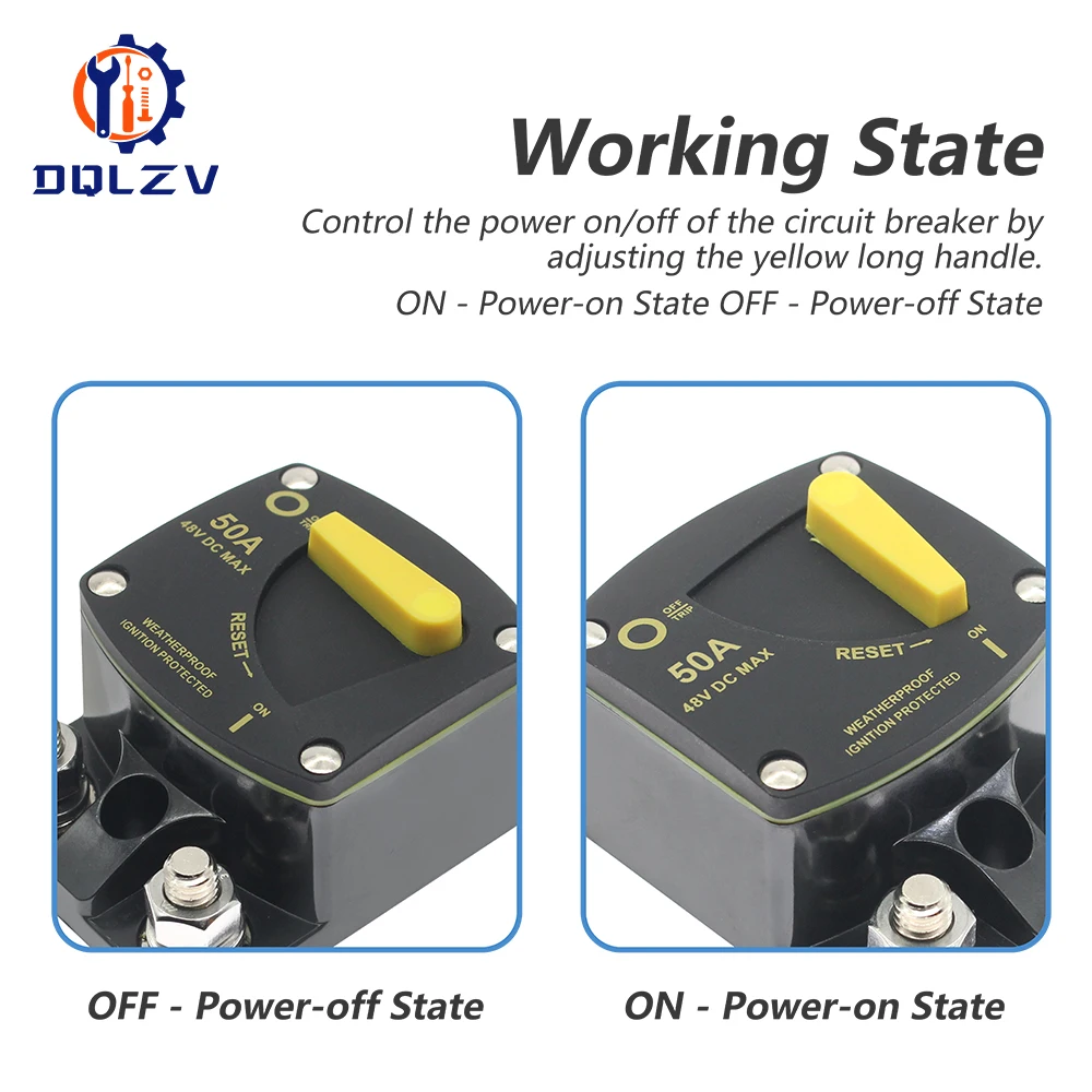 Waterproof DC Circuit Breaker Fuse Reset for Car Audio Amplifiers, 12-48V