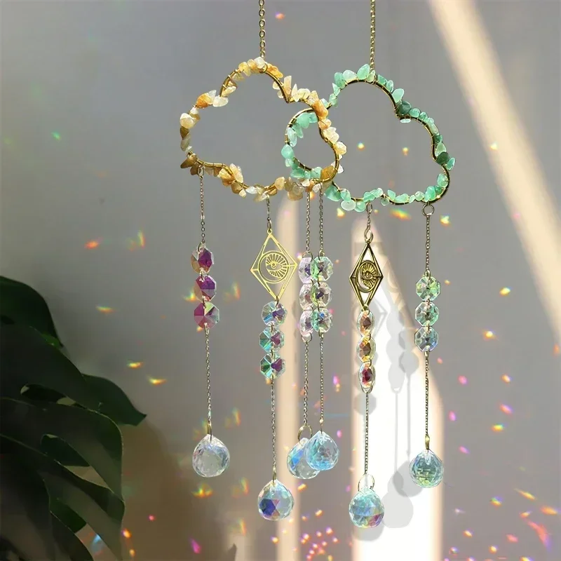 Description Picture 3 of itemNew Crystal Sun Catcher Cloud Window Wind Chime Hanging Rainbow Prism Pendant Jewelry Home Garden Decoration Festival Gifts
