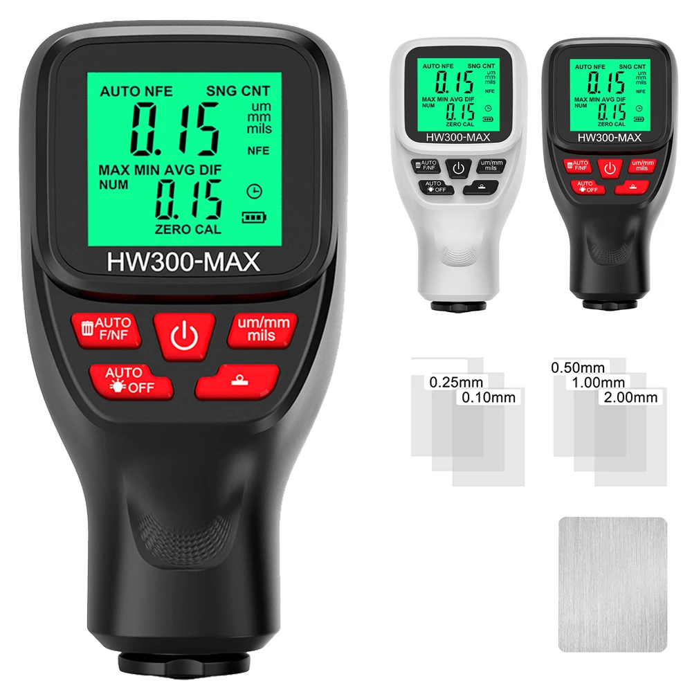 HW-300MAX 자동차 페인트 두께 테스터, Fe 및 NFe 코팅 두께 게이지,..